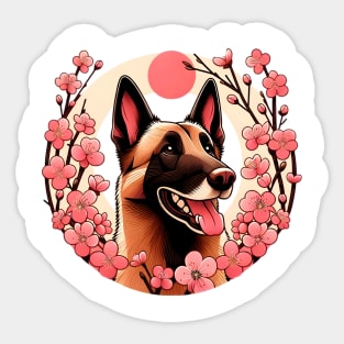 Belgian Malinois Welcomes Spring with Cherry Blossoms Sticker